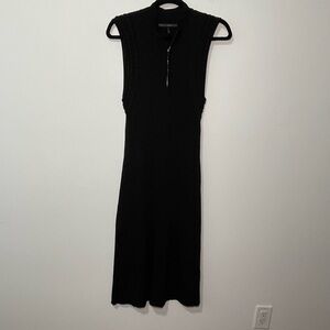 White House Black Market women Black Sleeveless Knit Midi Dress Size L Zip Neck